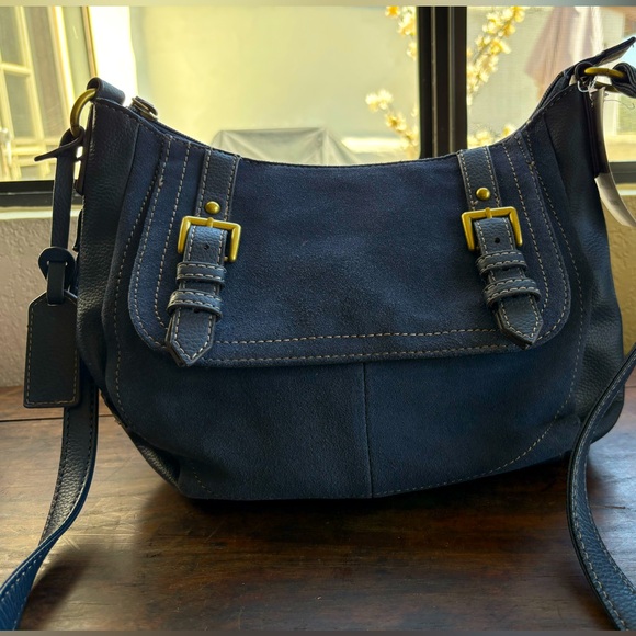 NWT Tignanello Midnight Blue Genuine Leather/Suede Messenger Crossbody Bag - Picture 2 of 16